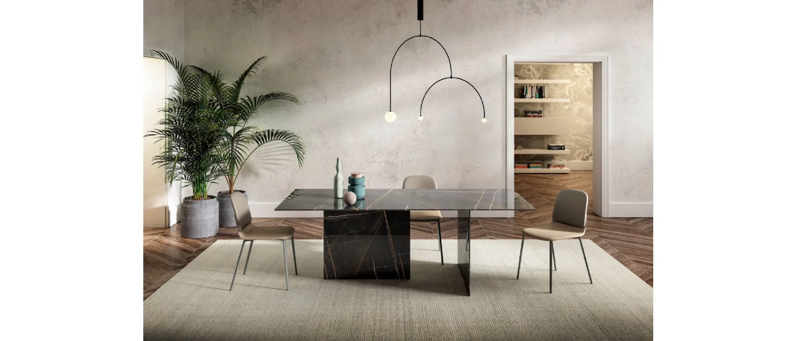 Tavolo Stratum 2470 in vetro effetto marmo di Lago