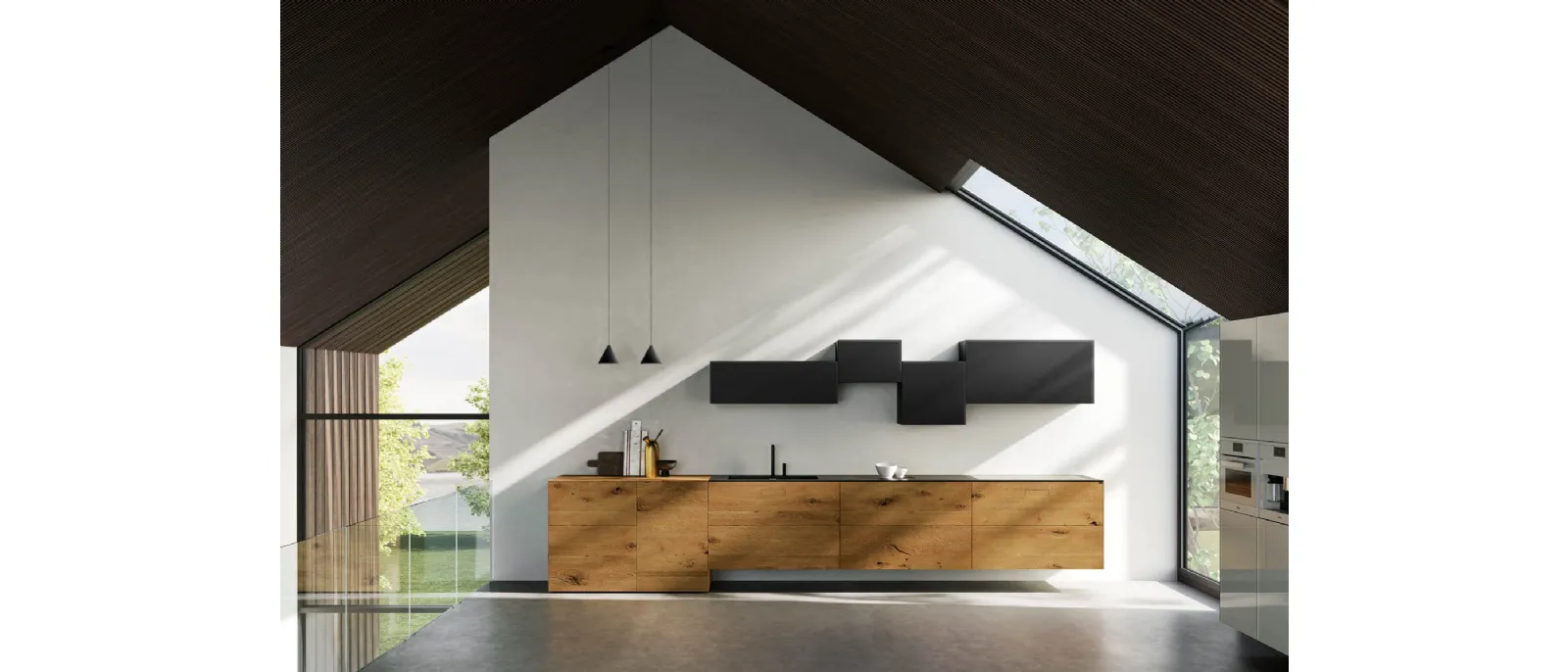 Cucina Design lineare 36e8 Wildwood 1091 in legno di Rovere centenario di Lago