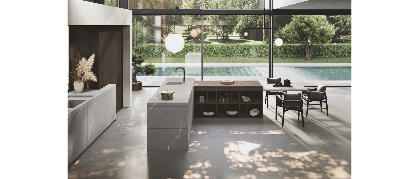 Cucina Design con isola e penisola Bluna Gres di Binova