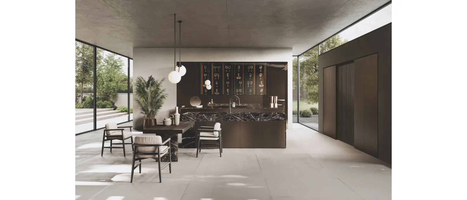Cucina Design in MDF con isola Bluna Tech Alluminio di Binova