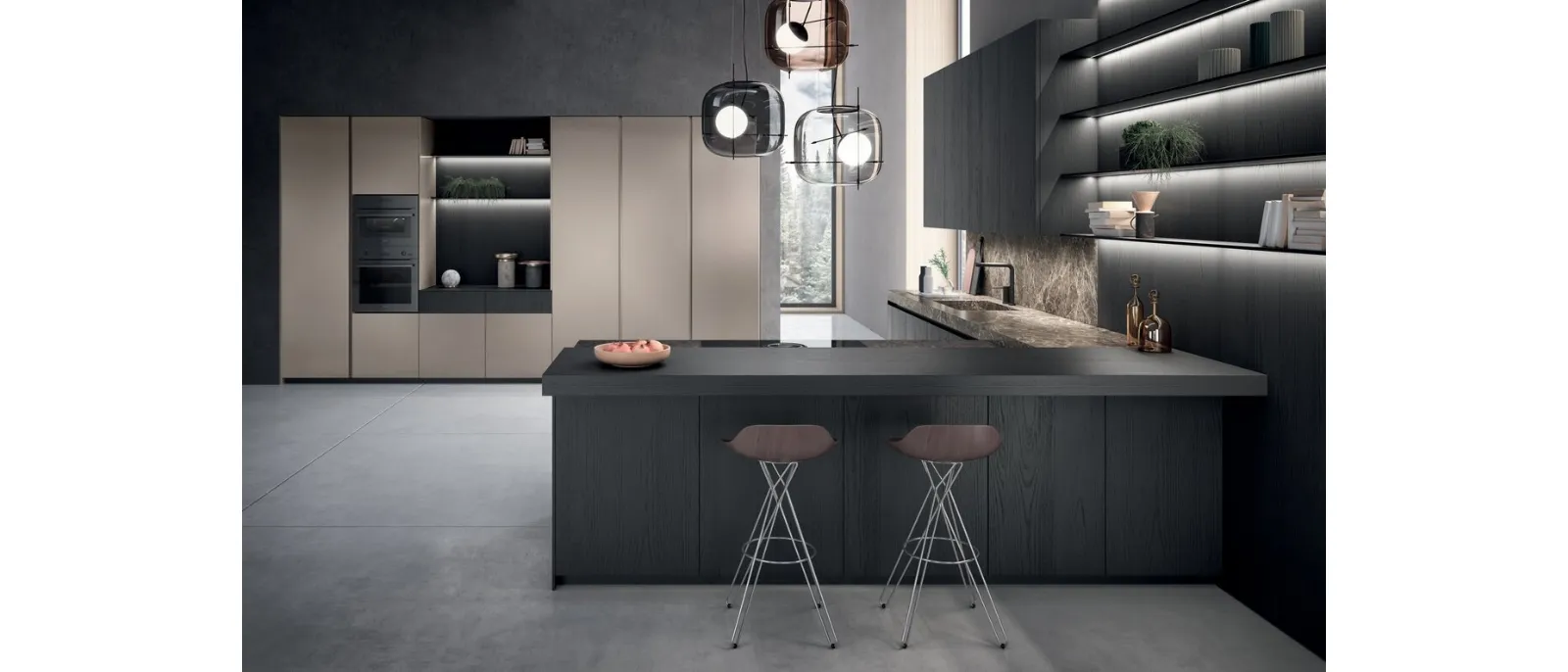 Cucina Design con penisola Bluna Tech di Binova