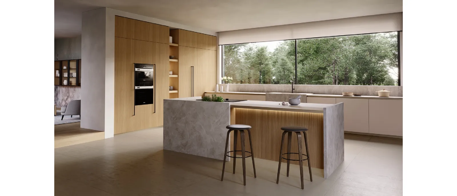Cucina Design con isola K105 01 in laccato e rovere di Zecchinon Cucine