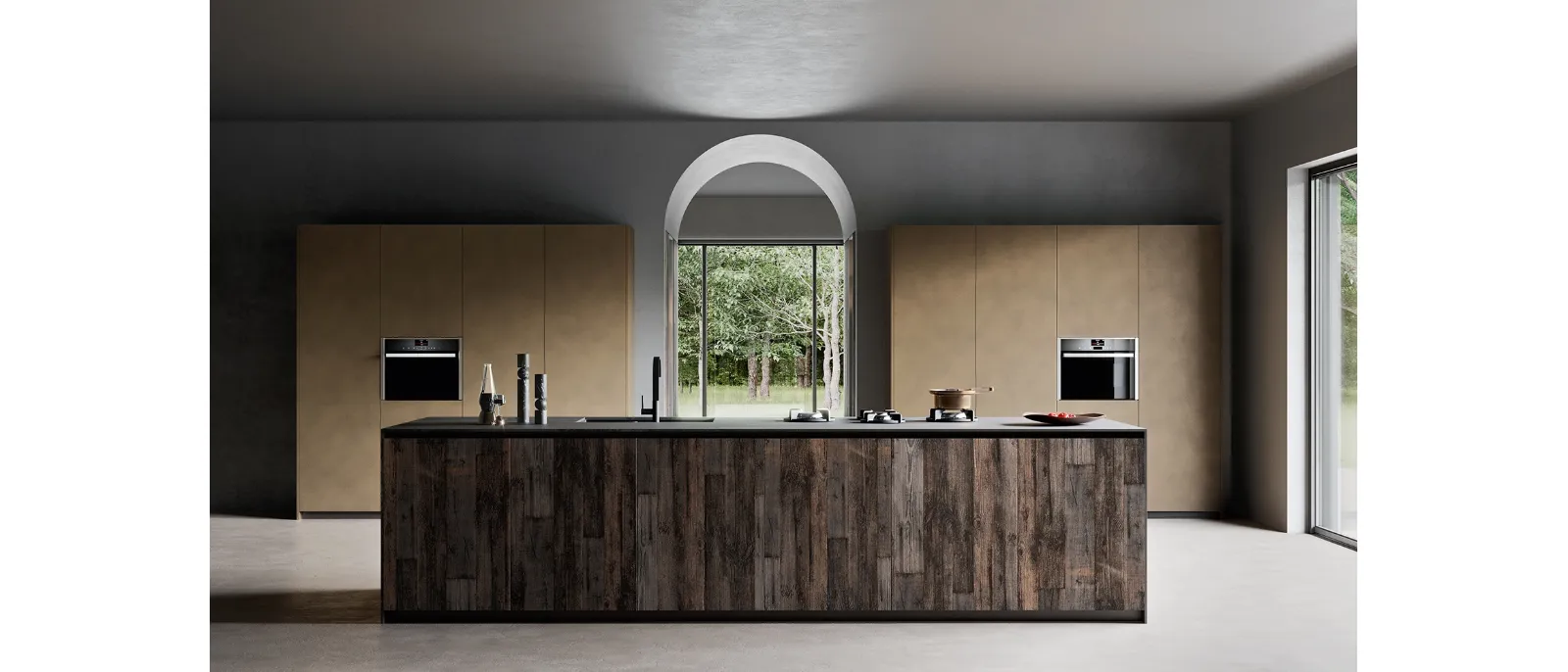 Cucina Design con isola K105 05 in legno antico di Abete di Zecchinon Cucine