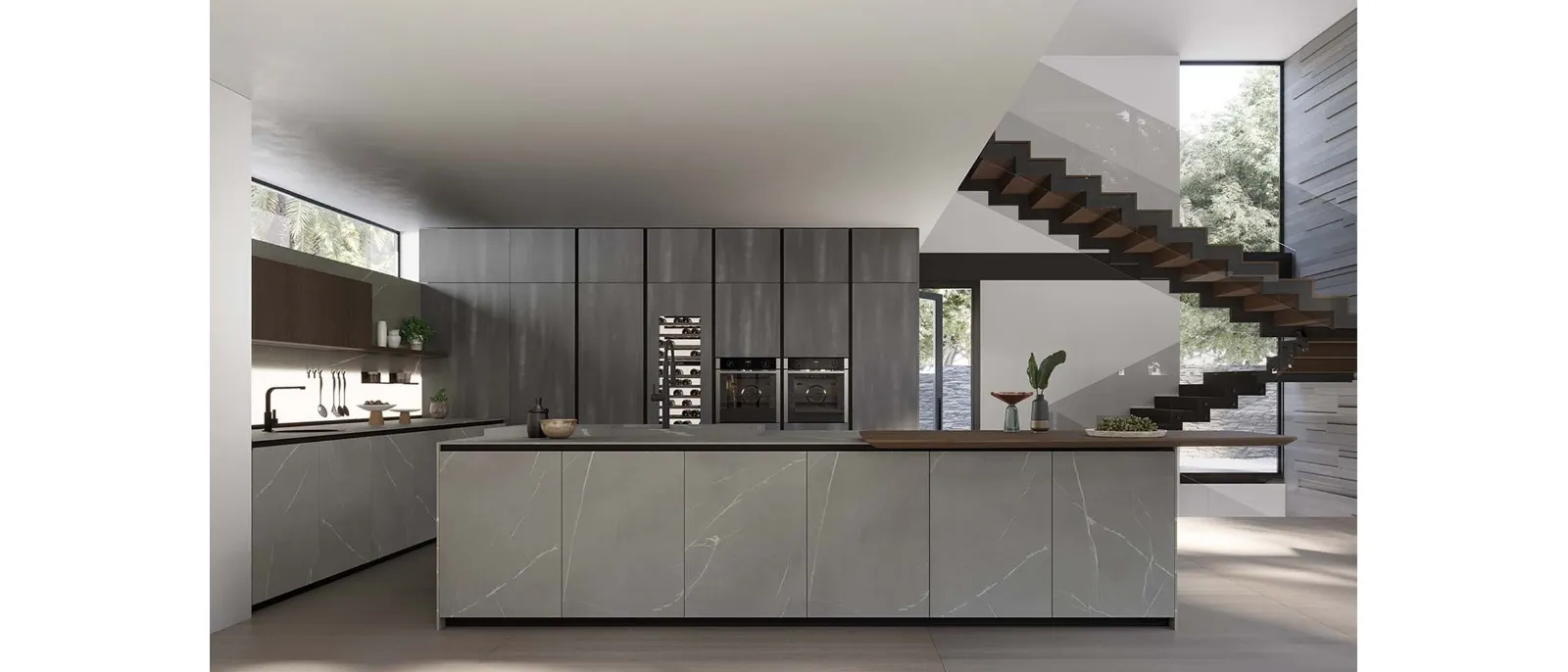 Cucina Design con isola T70 02 in laminam Pietra Piasentina di Zecchinon Cucine