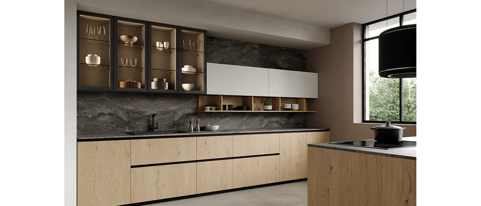 Cucina Design in legno con top in HPL Tiffany Rovere di Zecchinon Cucine