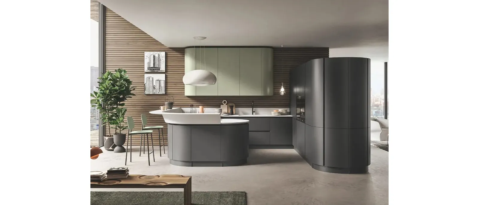 Cucina Moderna con penisola Progetto Sistema Laccato 06 di Ar-Tre