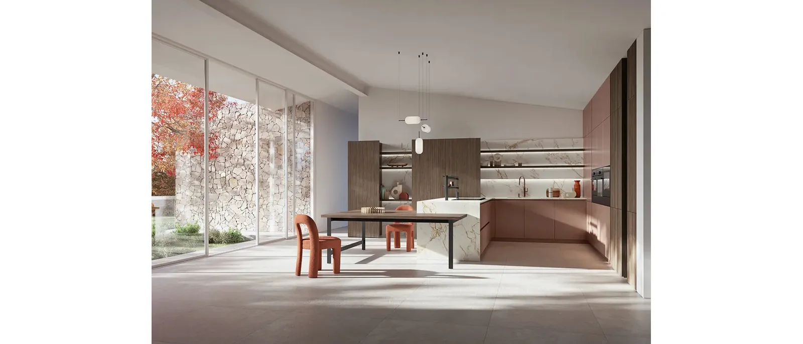 Cucina Moderna con penisola I Naturali 03 in laccato e legno di Ar-Tre