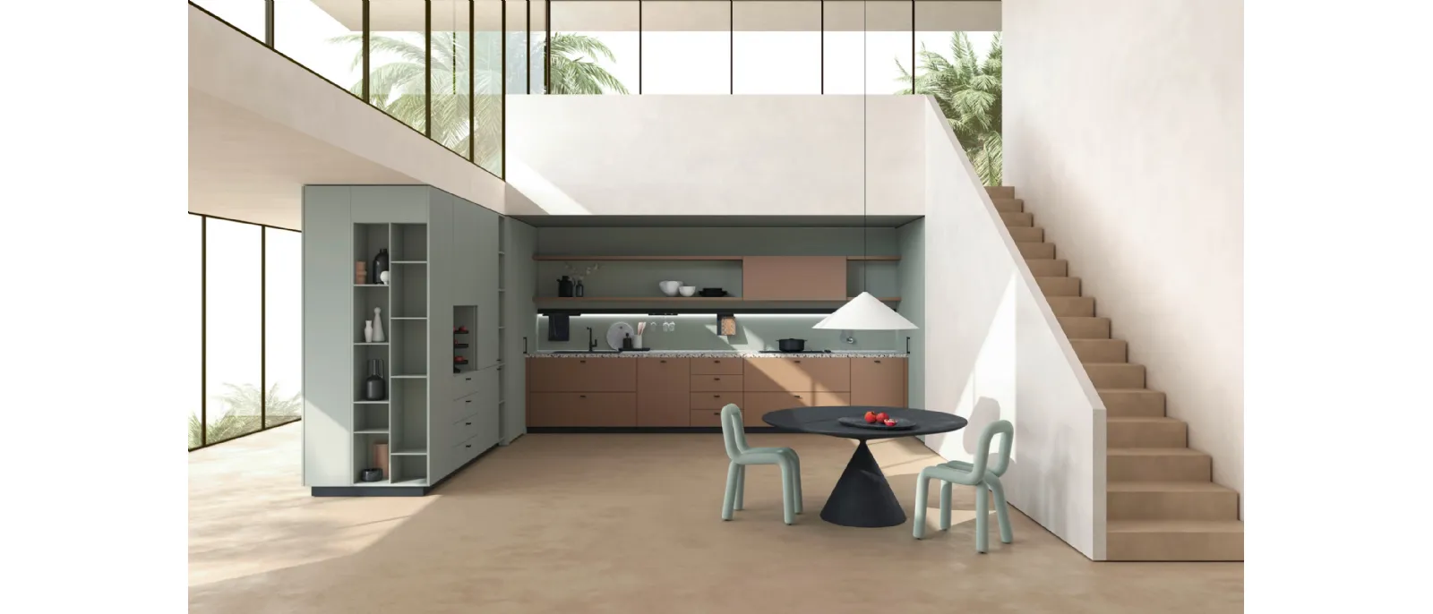 Cucina Moderna M2 Crea Terracotta e Verde di Meson's Cucine