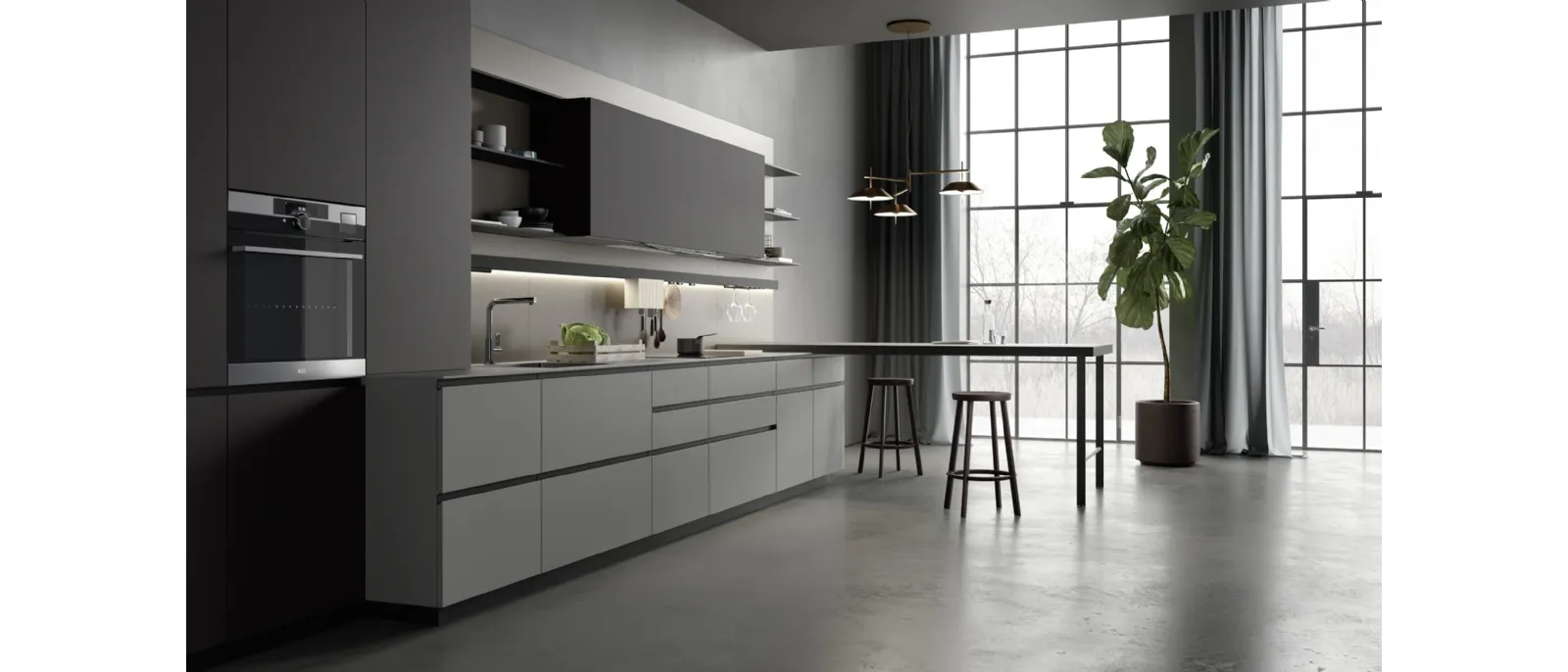 Cucina Moderna con penisola M2 Linea Grigio di Meson's Cucine