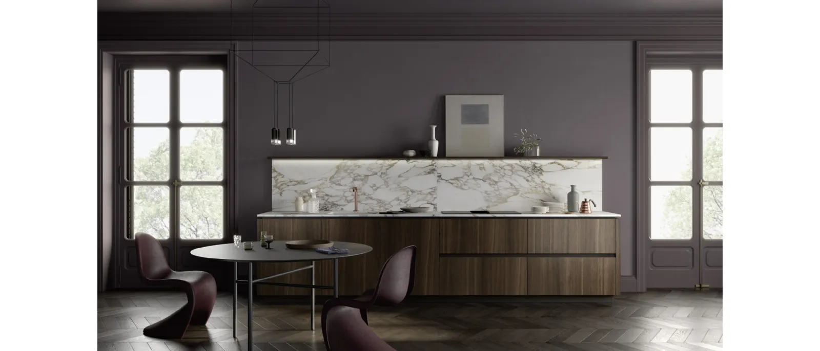 Cucina Moderna M2 Goccia in Rovere e Marmo di Meson's Cucine