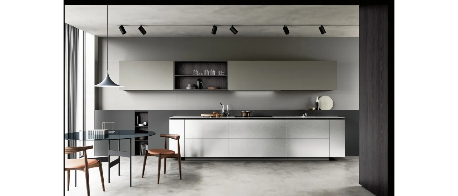 Cucina Moderna lineare ME Trim in Acciaio e laccato opaco Ardesia di Meson's Cucine