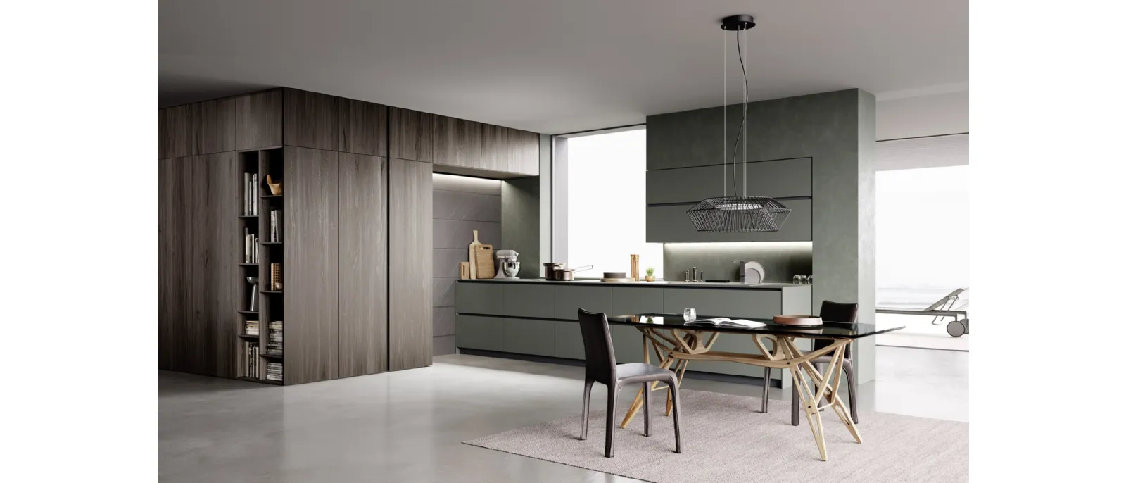 Cucina su misura lineare M2 Goccia in Fenix Verde di Meson's Cucine